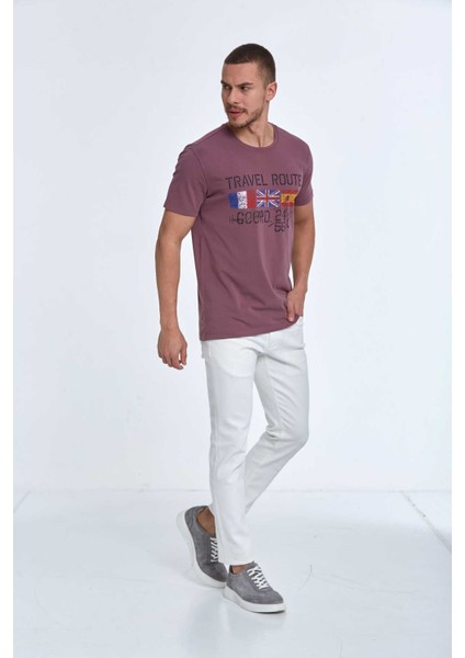 Lotus Baskılı Erkek Tişört Mürdüm modelleri