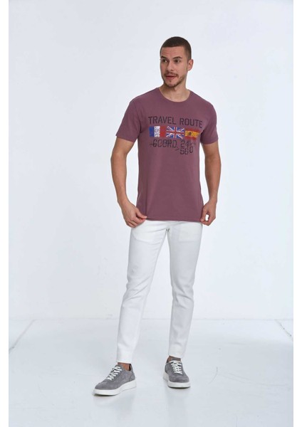 Lotus Baskılı Erkek Tişört Mürdüm fırsatları