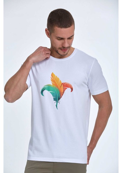 Theo Baskılı Erkek Tişört Beyaz