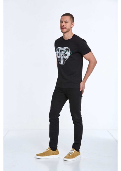 Aster Baskılı Erkek Tişört Siyah modelleri