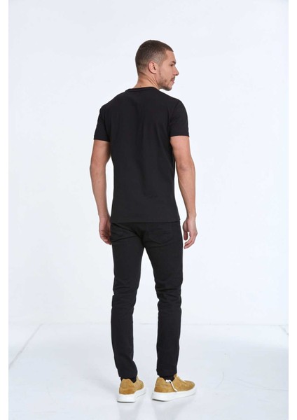 Aster Baskılı Erkek Tişört Siyah indirimleri
