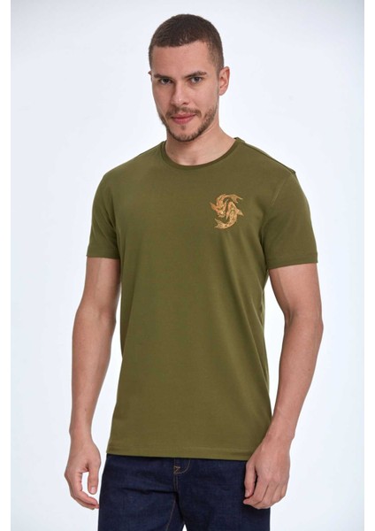 Lincoln Nakışlı Erkek Tişört Haki