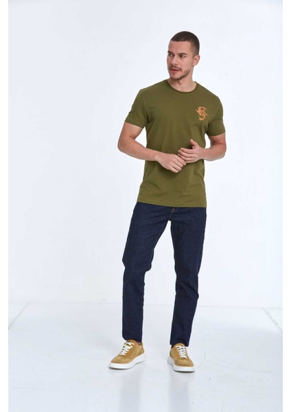 Lincoln Nakışlı Erkek Tişört Haki modelleri