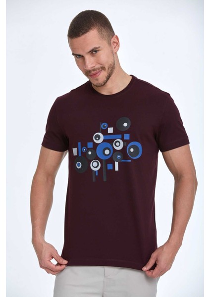 Nadan Baskılı Erkek Tişört Bordo