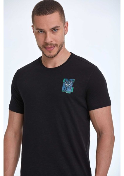 Elly Baskılı Erkek Tişört Siyah