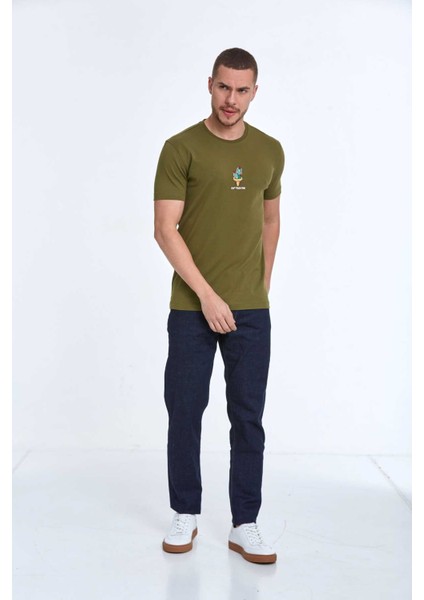 Chip Nakışlı Erkek Tişört Haki modelleri