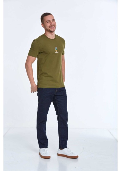 Chip Nakışlı Erkek Tişört Haki fırsatları