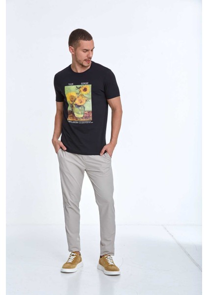 Shein Baskılı Erkek Tişört Lacivert fırsatları