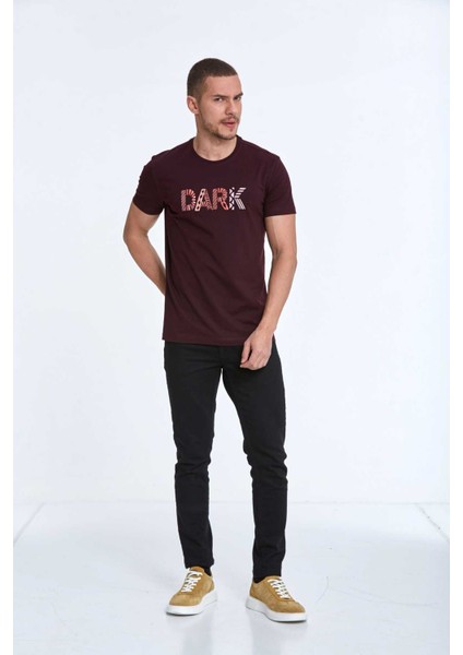 Hudson Nakışlı Erkek Tişört Bordo modelleri