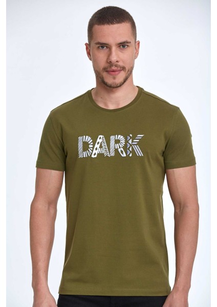 Hudson Nakışlı Erkek Tişört Haki