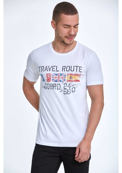 Lotus Baskılı Erkek Tişört Beyaz