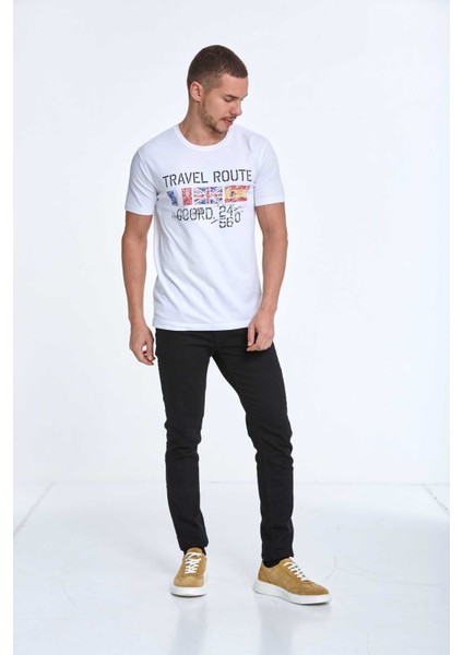 Lotus Baskılı Erkek Tişört Beyaz fırsatları