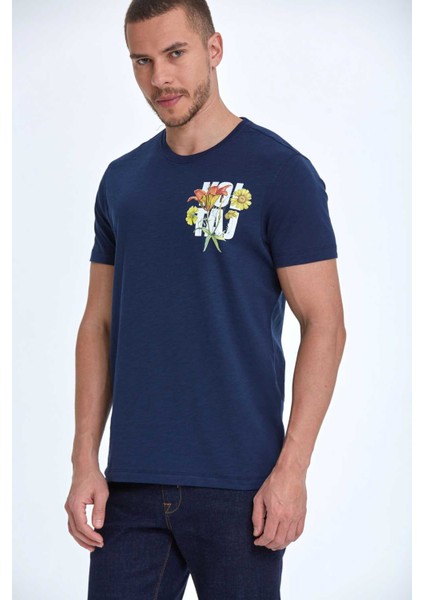 Sky Baskılı Erkek Tişört Lacivert