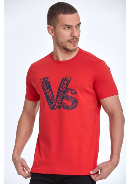 Gusta Baskılı Erkek Tişört Kırmızı