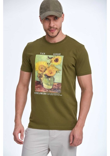Shein Baskılı Erkek Tişört Haki