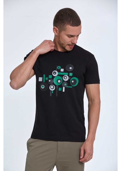 Nadan Baskılı Erkek Tişört Siyah