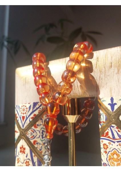 Ateş Kehribar Tesbih, 11 x 14 mm, Tekerlek Kesim, Metal Püskül fiyatları
