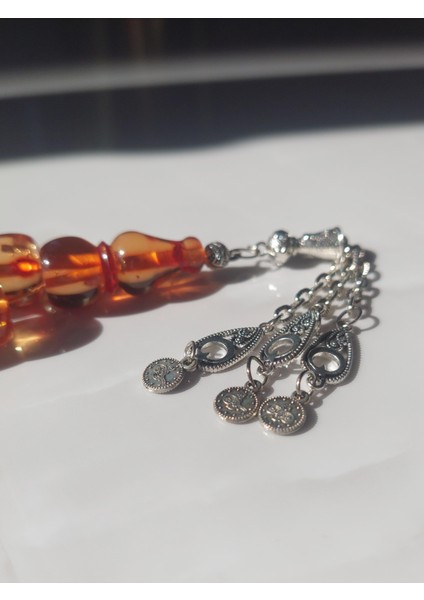 Ateş Kehribar Tesbih, 11 x 14 mm, Tekerlek Kesim, Metal Püskül fırsatları