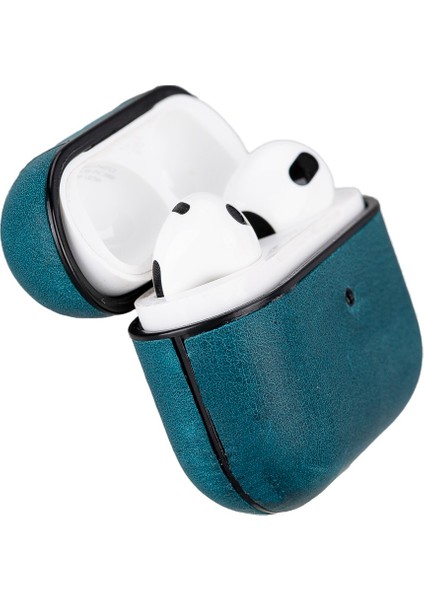 Juni Apple Airpods 3.nesil Uyumlu Deri Kılıf AA32 Mavi