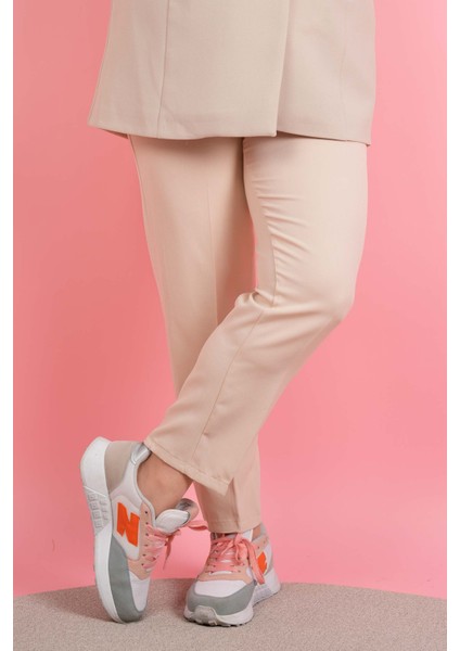 Kadın Dar Kalıp Havuç Pantolon Bel Lastikli Pantolon Krem fiyatları