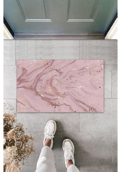 Dijital Modern Dalgalı Koyu Pembe Kapı Paspası Dış Mekan Paspas K-3118