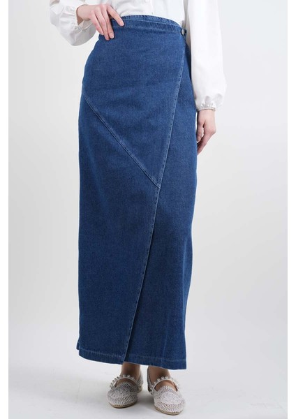 Bayan Kot Etek Ön Çapraz Yandan Bağlamalı Etek Mavi