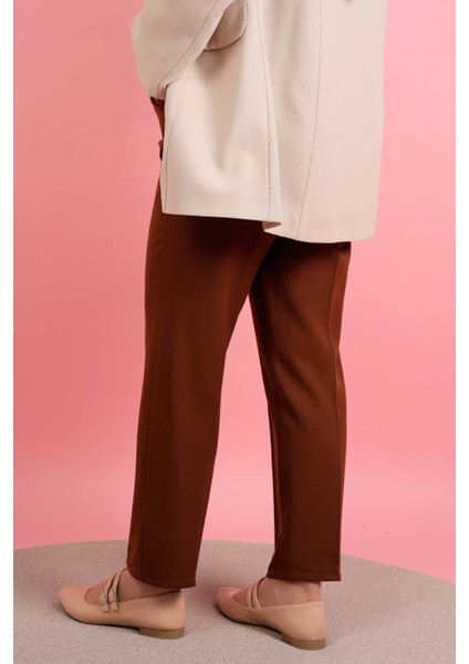 Kadın Dar Kalıp Havuç Pantolon Bel Lastikli Pantolon Kahverengi fiyatları
