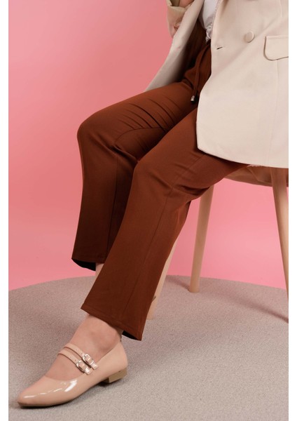 Kadın Dar Kalıp Havuç Pantolon Bel Lastikli Pantolon Kahverengi modelleri
