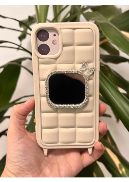 iPhone 11 Uyumlu Aynalı Ve Askılı Bej Kılıf modelleri