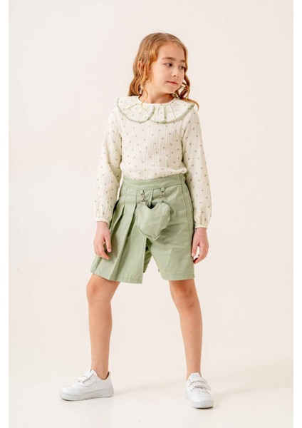 Kalp Çanta Detaylı Müslin Gömlekli Kız Çocuk 2 li takım - Yeşil