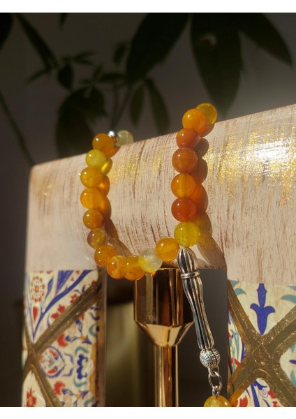 Jade Taşı Tesbih, 7.5 x 7.5 mm, Küre Kesim, Metal Püskül