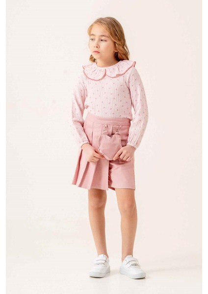 Kalp Çanta Detaylı Müslin Gömlekli Kız Çocuk 2 li takım - Pembe