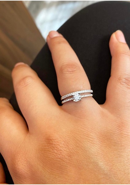 Kadın Tektaş Model İkili Gümüş Yüzük modelleri