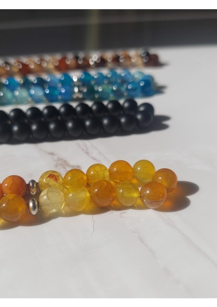 Jade Taşı Tesbih, 7.5 x 7.5 mm, Küre Kesim, Metal Püskül
