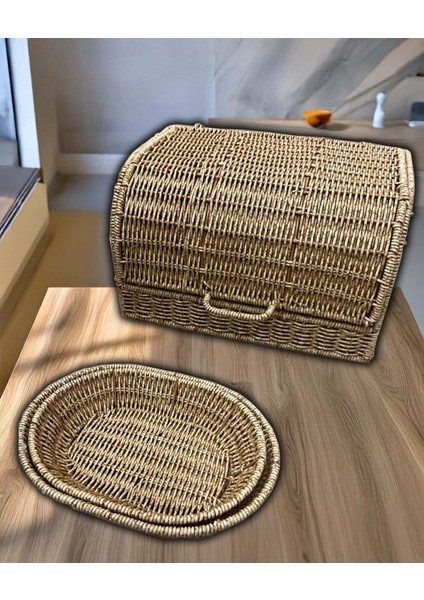 Rattan Ekmeklik + 2 Adet Sepet