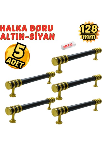 5 Adet Metal Halka Mobilya Çekmece Dolap Kulpu Altın-Siyah 128 mm