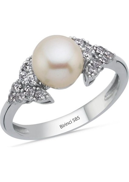 14 Ayar Altın 0,2 ct Doğal İncili Pırlanta Yüzük