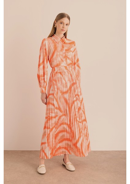 Desenli Piliseli Beli Lastikli Etek