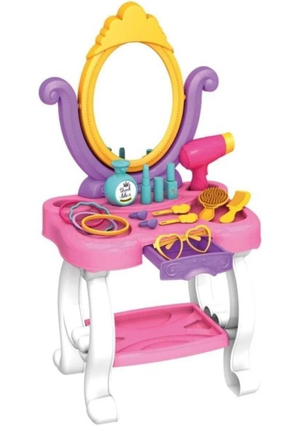 Prenses Güzellik Masası Aynalı Ayaklı Kuaför Oyuncak Seti Barbie Eğlenceli Evcilik Setleri 15 Parça