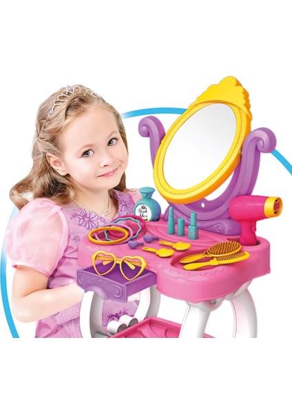 Prenses Güzellik Masası Aynalı Ayaklı Kuaför Oyuncak Seti Barbie Eğlenceli Evcilik Setleri 15 Parça fiyatları