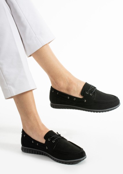 Kadın Siyah Süet Espadril Günlük Ayakkabı Oxford Kadın Klasik Ayakkabı Kadın Babet Loafer Ayakkabı