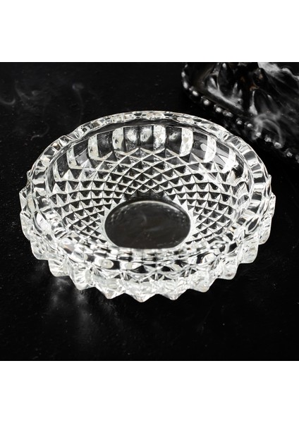 Klk-04 Kristal Cam Yuvarlak Küllük Çap 13 cm Şeffaf Lüks Küllük