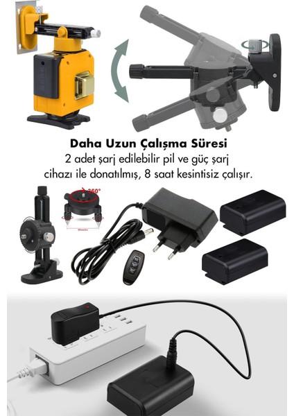 Profesyonel 360° 16 Köşe Otomatik Hizalama Tripod'lu Lazer Metre Hizalama fiyatları