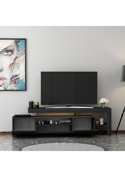 T0014 LED Işıklı, Raflı Tv Sehpası, Oturma Odası Tv Ünitesi fırsatları