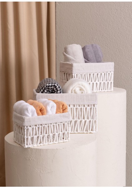 Cesta Hasır Organizer Sepet Beyaz 26 x 18 x 16 cm