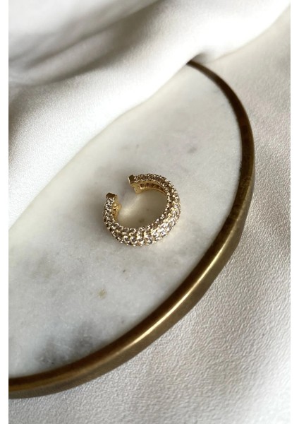 Zirkon Taşlı Altın Rengi Earcuff Kıkırdak Küpesi