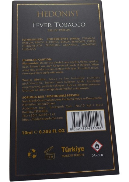 Fever Tobacco Unisex Parfum EDP 10 ml