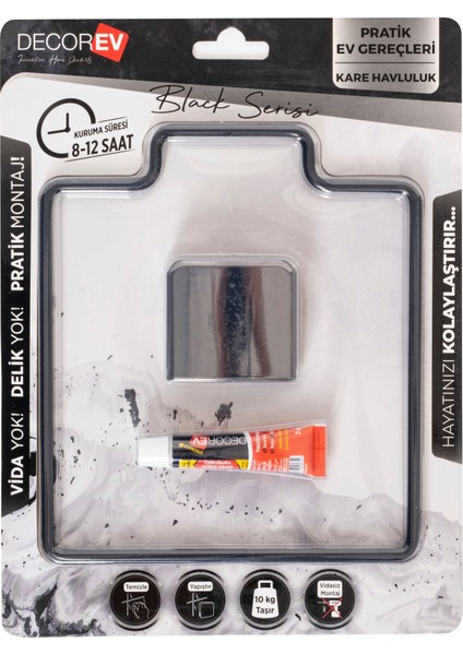 Dekoratif Yapıştırmalı Banyo- Mutfak Metal Kare Havluluk Askı Siyah Vidasız Pratik Montaj DC-5060 modelleri