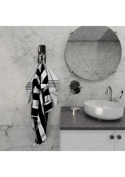 Dekoratif Yapıştırmalı Banyo- Mutfak Metal Üç Kancalı Havluluk Askı Siyah Pratik Vidasız Montaj