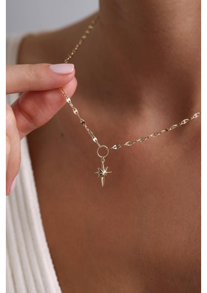 14 Ayar Altın Kuzey Yıldızı Aynalı Zincir Kolye fiyatları